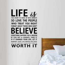Life Is Too Short To Wake Up With Regrets Vinyl Wall Decal Motivating Quotes 18092 - thumbnail 2