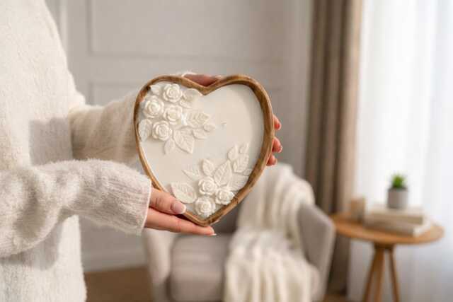 Large 3 Wick Heart Shaped Candle, Scented Soy Wax Wooden Bowl, Romantic Gift For Her, Valentines Day Candle Gift, Anniversary Gift, Flower Candle - image 1
