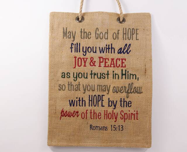 Scripture Banner, Romans 1513, Embroidered Wall Hanging, Gods Word Decor, Inspirational Wedding Gift, Banner Hanging - image 1