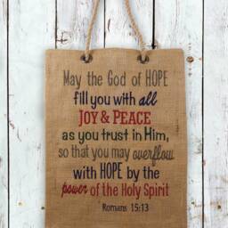 Scripture Banner, Romans 1513, Embroidered Wall Hanging, Gods Word Decor, Inspirational Wedding Gift, Banner Hanging - thumbnail 4
