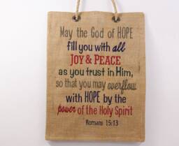Scripture Banner, Romans 1513, Embroidered Wall Hanging, Gods Word Decor, Inspirational Wedding Gift, Banner Hanging