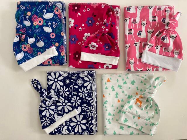 Baby Blanket & Newborn Hat Sets. Take Home Set. Llama Deer Bird Shower Gift. Photo Prop - image 1