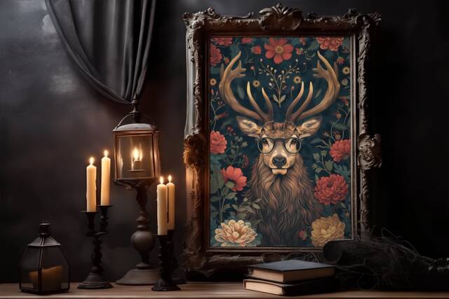William Morris Sika Deer Poster Gothic Dark Academia Art Print - image 1