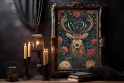 William Morris Sika Deer Poster Gothic Dark Academia Art Print - thumbnail 1
