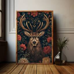 William Morris Sika Deer Poster Gothic Dark Academia Art Print - thumbnail 3