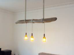 Hanging Lamp Made Of Driftwood & Brown Glass Bottles, Driftwood, Lamp, Alluvial Wood - thumbnail 1