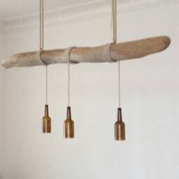 Hanging Lamp Made Of Driftwood & Brown Glass Bottles, Driftwood, Lamp, Alluvial Wood - thumbnail 2