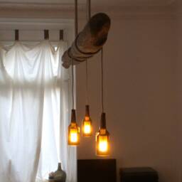 Hanging Lamp Made Of Driftwood & Brown Glass Bottles, Driftwood, Lamp, Alluvial Wood - thumbnail 3