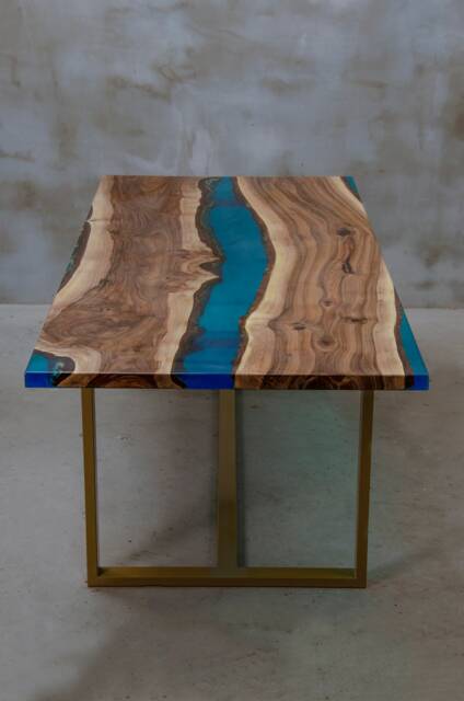 Custom Dining Table Made Of Walnut Wood & Blue Resin, Unique Contemporary Uv Epoxy Table, Resin For A Modern Interior - image 1