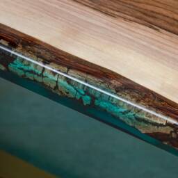 Custom Dining Table Made Of Walnut Wood & Blue Resin, Unique Contemporary Uv Epoxy Table, Resin For A Modern Interior - thumbnail 4
