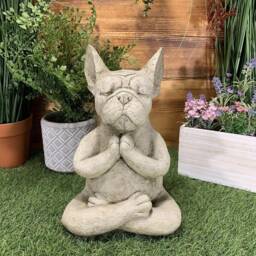 Stone Garden Meditating Sitting French Bulldog/ Frenchie Dog Oranament Statue - thumbnail 2