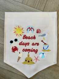 Beach Days Are Coming Wall Hanging - Summer Children's Embroidered Nursery D??cor - Baby Room Banner Seaside Theme Sandcastle Gift - thumbnail 1