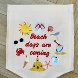 Beach Days Are Coming Wall Hanging - Summer Children's Embroidered Nursery D??cor - Baby Room Banner Seaside Theme Sandcastle Gift - thumbnail 3