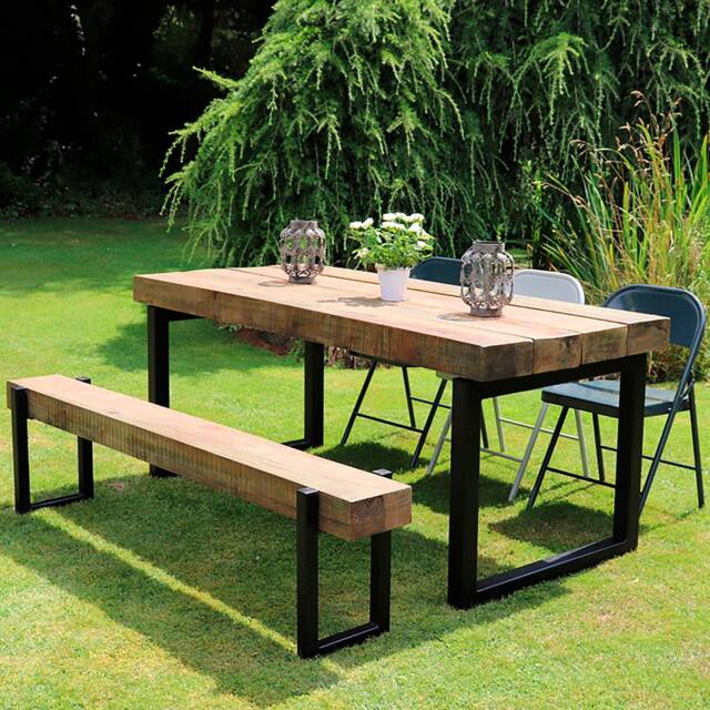 Industrial Outdoor Sleeper Table - Box Frame + 1 X Matching Bench - image 1