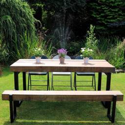 Industrial Outdoor Sleeper Table - Box Frame + 1 X Matching Bench - thumbnail 2
