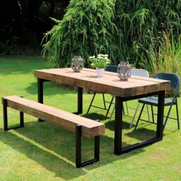 Industrial Outdoor Sleeper Table - Box Frame + 1 X Matching Bench - thumbnail 1