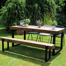 Industrial Outdoor Sleeper Table - Box Frame + 1 X Matching Bench - thumbnail 3