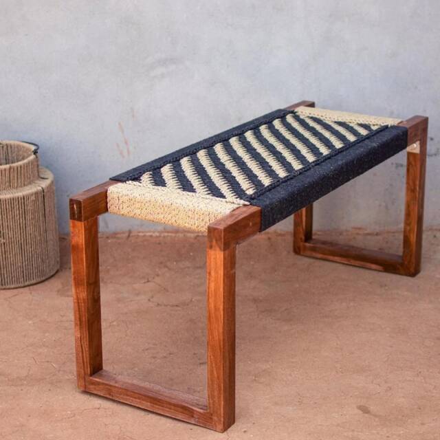 Cotton Wooden Bench Handwoven Entryway Wooden With Woven Rope - image 1