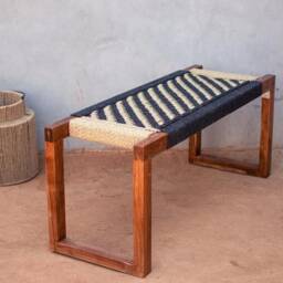 Cotton Wooden Bench Handwoven Entryway Wooden With Woven Rope