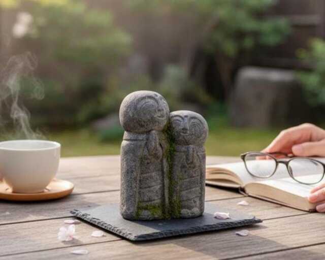 Jizo Couple 7.5 Inch/19 cm, Concrete, Concrete Figurine, Garden Decor, Outdoor Housewarming, New Home Holiday Decor - image 1