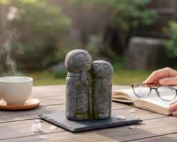 Jizo Couple 7.5 Inch/19 cm, Concrete, Concrete Figurine, Garden Decor, Outdoor Housewarming, New Home Holiday Decor - thumbnail 1