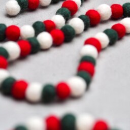 Mini Christmas Felt Ball Garland - Red, White & Green Festive Tree Bunting Bedroom, Nursery, Kids Playroom Decor - thumbnail 2