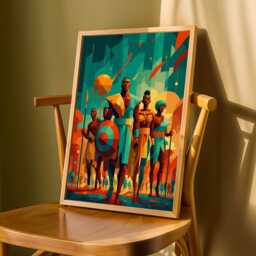 Geometric African Warrior Art Print Teal, Orange, Navy Abstract - Unframed - Poster Only - thumbnail 3