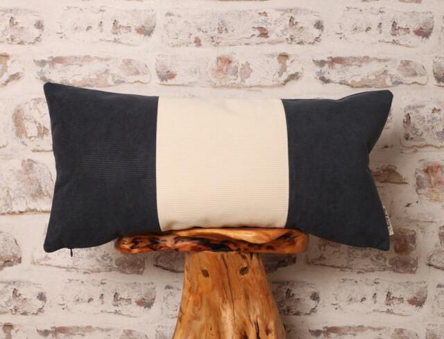 Navy & Cream Corduroy Lumbar Pillow Cover Geometric Color Block - image 1