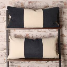 Navy & Cream Corduroy Lumbar Pillow Cover Geometric Color Block - thumbnail 4