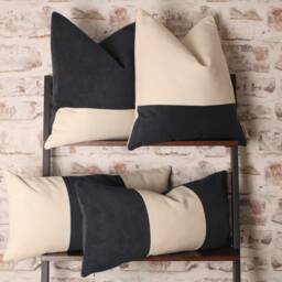 Navy & Cream Corduroy Lumbar Pillow Cover Geometric Color Block - thumbnail 2