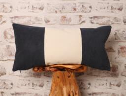 Navy & Cream Corduroy Lumbar Pillow Cover Geometric Color Block - thumbnail 1