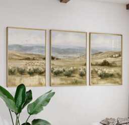Orchard Landscape Trio, Neutral Countryside Wall Art Set - thumbnail 1