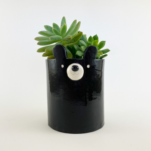 Black Bear Planter, Plant Pot, Cute Ceramics, Kawaii Animal Pottery - image 1