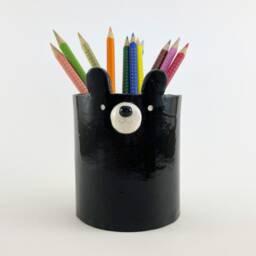 Black Bear Planter, Plant Pot, Cute Ceramics, Kawaii Animal Pottery - thumbnail 2
