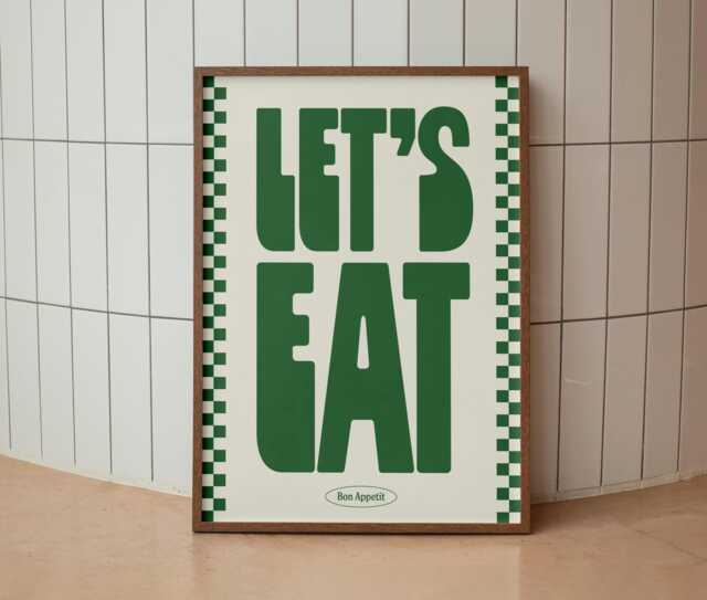 Let's Eat - Typography Art Print Wall A4 Unframed Decor Bold Colours Typographic A3 A5 Graphic Poster