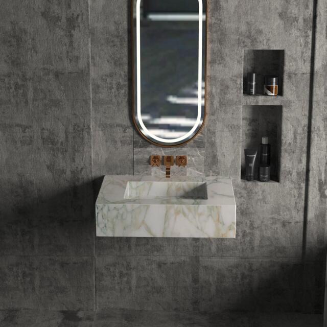 Wall Mounted Calacatta Green Marble Sink - Handmade Custom Vanity Basin Modern Bathroom Decor - image 1
