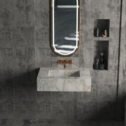 Wall Mounted Calacatta Green Marble Sink - Handmade Custom Vanity Basin Modern Bathroom Decor