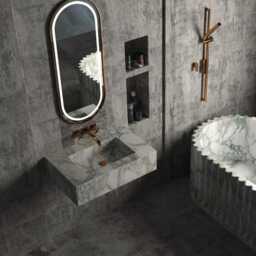 Wall Mounted Calacatta Green Marble Sink - Handmade Custom Vanity Basin Modern Bathroom Decor - thumbnail 3