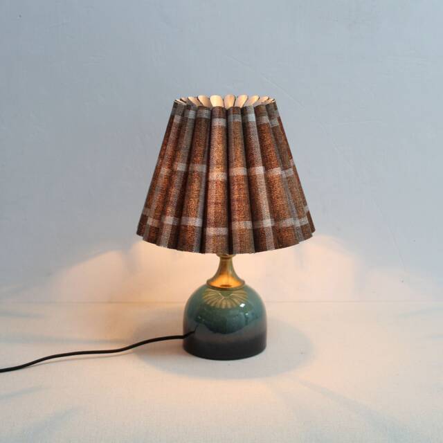 Handmade Plaid Fabric Table Lamp Brown & Dark Green Ceramic Base-87# - image 1