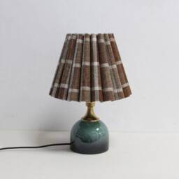 Handmade Plaid Fabric Table Lamp Brown & Dark Green Ceramic Base-87# - thumbnail 2