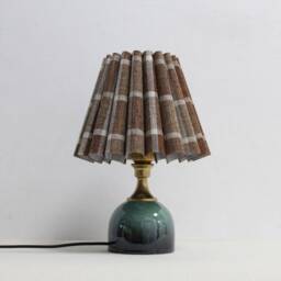 Handmade Plaid Fabric Table Lamp Brown & Dark Green Ceramic Base-87# - thumbnail 3