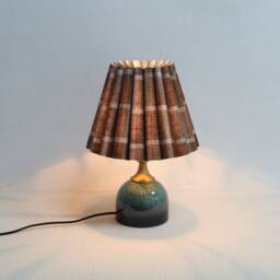 Handmade Plaid Fabric Table Lamp Brown & Dark Green Ceramic Base-87# - thumbnail 1