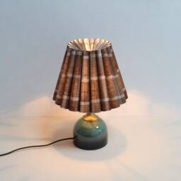 Handmade Plaid Fabric Table Lamp Brown & Dark Green Ceramic Base-87# - thumbnail 4