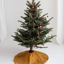 Linen Christmas Tree Skirt With Pompom Trim, Skirt, Burlap Reusable Cover - thumbnail 3