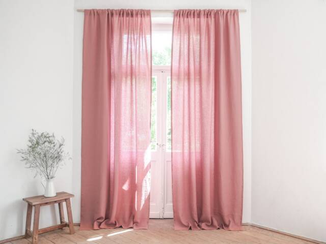 Dusty Pink Stonewashed Linen Curtain Made Of Medium - 160 G/M2. Rod Pocket & Other Types Heading. Custom Length - image 1