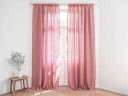 Dusty Pink Stonewashed Linen Curtain Made Of Medium - 160 G/M2. Rod Pocket & Other Types Heading. Custom Length - thumbnail 1