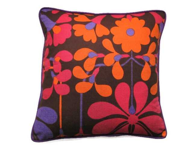 Heals Jyoti Bhomik Florentina, Pink, Orange & Purple 60S Cotton Barkcloth, Cushion Cover, Throw Pillowcover, Homeware Decor - image 1