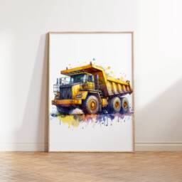 Construction Print Wall Art Set - 3 Watercolour Posters - Boys Bedroom Artwork Car Prints Vehicle Room Decor Picture - thumbnail 3