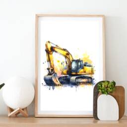 Construction Print Wall Art Set - 3 Watercolour Posters - Boys Bedroom Artwork Car Prints Vehicle Room Decor Picture - thumbnail 2