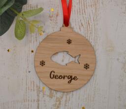 Personalised Pet Fish Christmas Tree Decoration, Wooden Bauble - thumbnail 1